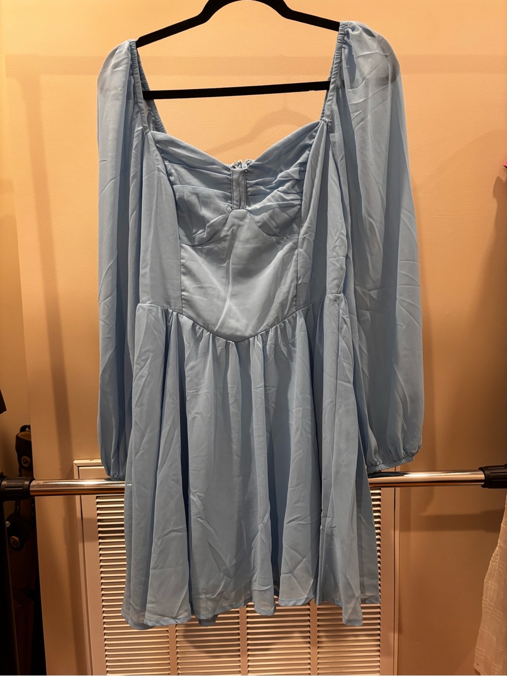 SHEIN Light Blue Long-Sleeve Puff-Sleeve Mini Dress